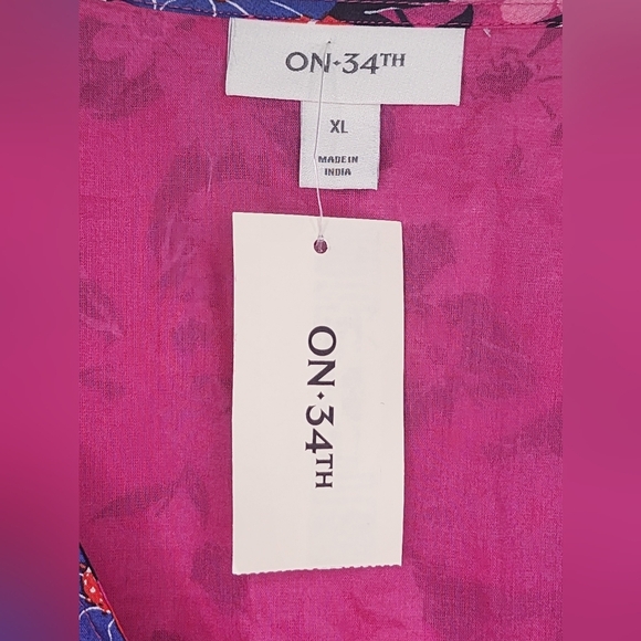 ON 34TH pink floral Trendy Plus Size Printed Blouson-Sleeve Cotton Midi Dress XL - Picture 7 of 9